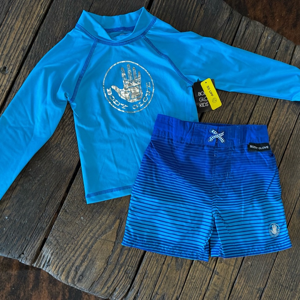 Body Glove NWT Boys Blue Swim Trunk Shorts & Long Sleeve SPF Shirt Set Size 4 - Picture 9 of 9